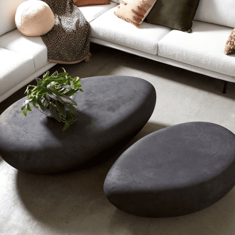Biomorphic Coffee Table Charcoal Stone Low Profile Organic Shape
