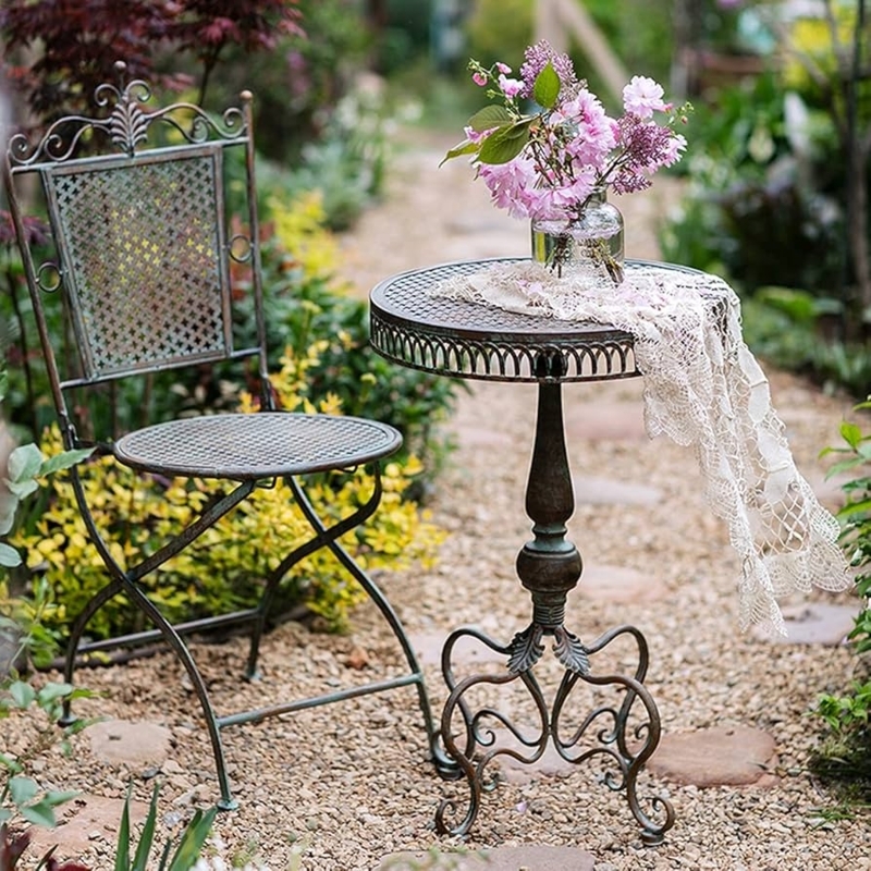 Bistro Set Antique Bronze with Teal Patina Finish and Scrollwork
