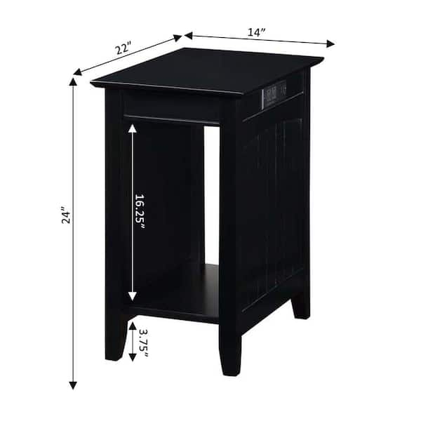 Black End Table with Charging Station and Three-Tier Storage