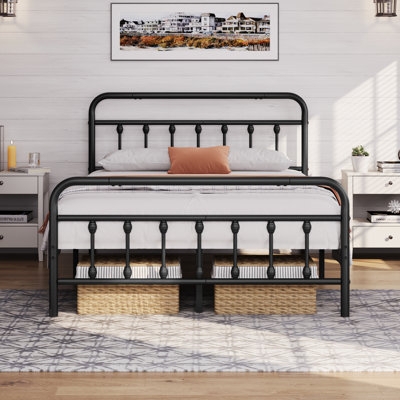 Black Iron Platform Bed with Spindle Headboard and Footboard