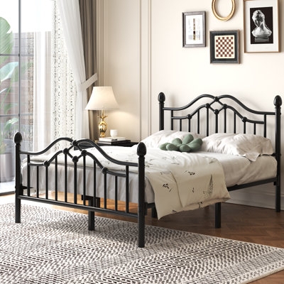 Black Metal Bed Frame, Candle-Style Spindles & Platform Base