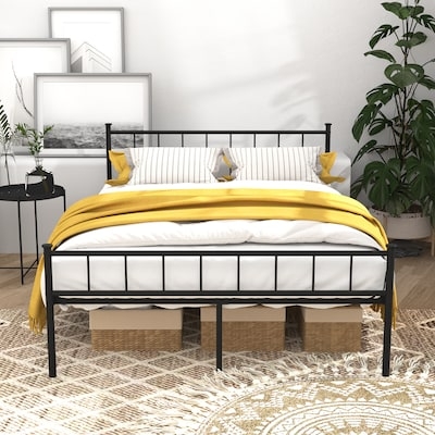 Black Metal Bed Frame with Spindle Headboard