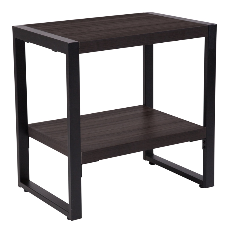 Black Metal Frame End Table with Cross-Brace