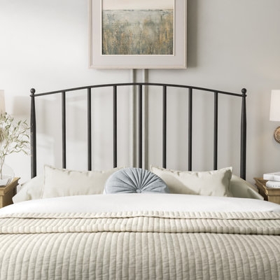 Black Metal Slat Headboard with Curved Top & Modern Farmhouse Style