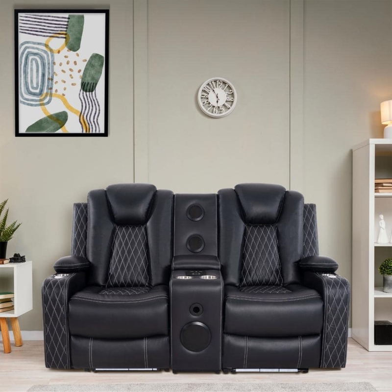 Black Power Recliner Loveseat Featuring Six Integrated Cupholders