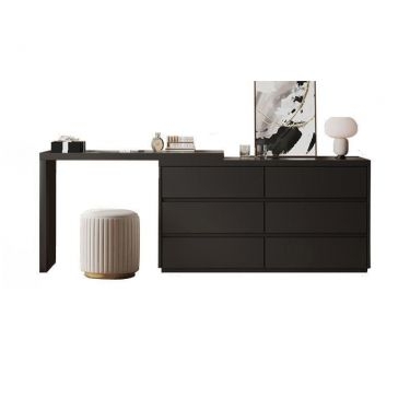 Black Small Space Vanity with Lighted Round Mirror and Stool