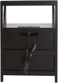 Black Three-Drawer Nightstand with Built-in Power Station