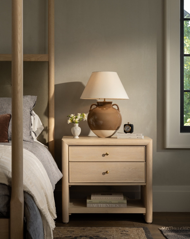 Blackened Wood Nightstand Reeded Texture Block Legs