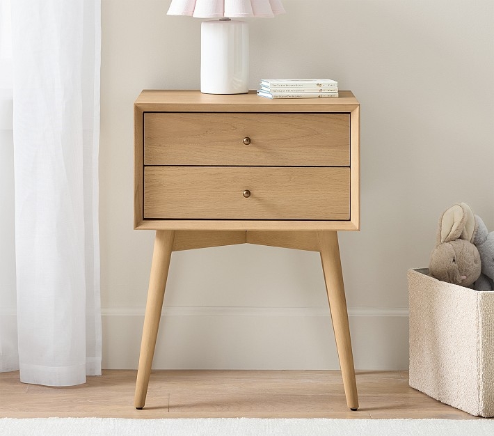Blond Wood Nightstand with Open Cubby and Single Drawer