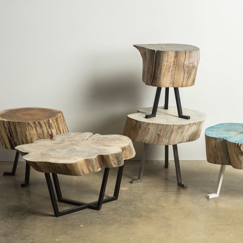 Blue Tripod Base Side Table with Sputnik Silhouette
