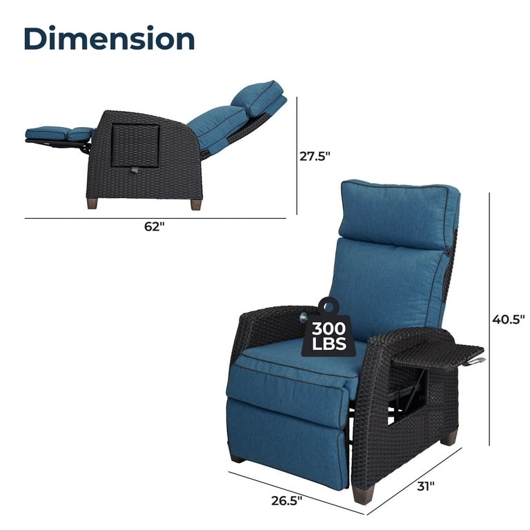 Blue Wicker Outdoor Reclining Chairs Adjustable Headrest Side Lever