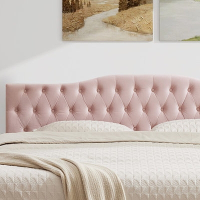 Blush Pink Velvet Headboard with Scalloped Top & Channel Tufting