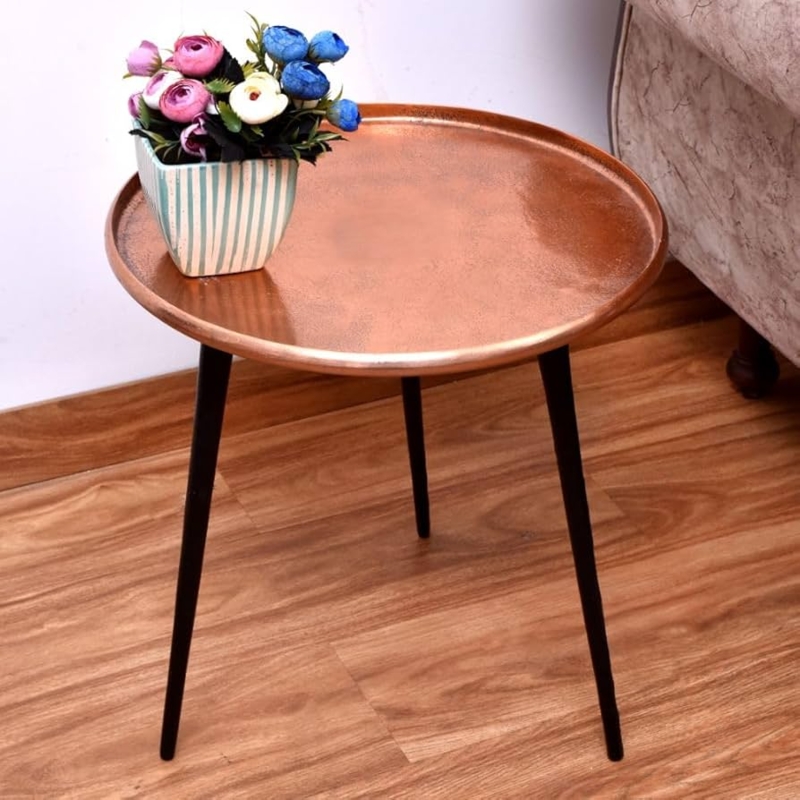 Bohemian Accent Table with Hammered Copper Finish and Hourglass Shape