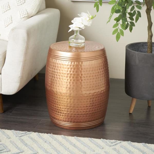 Bohemian End Table with Hammered Metal Finish and Cylindrical Base