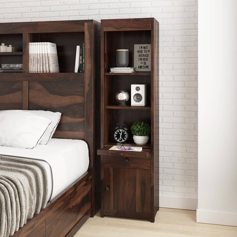 Bohemian Rustic Hand Carved Wood Nightstand Tower