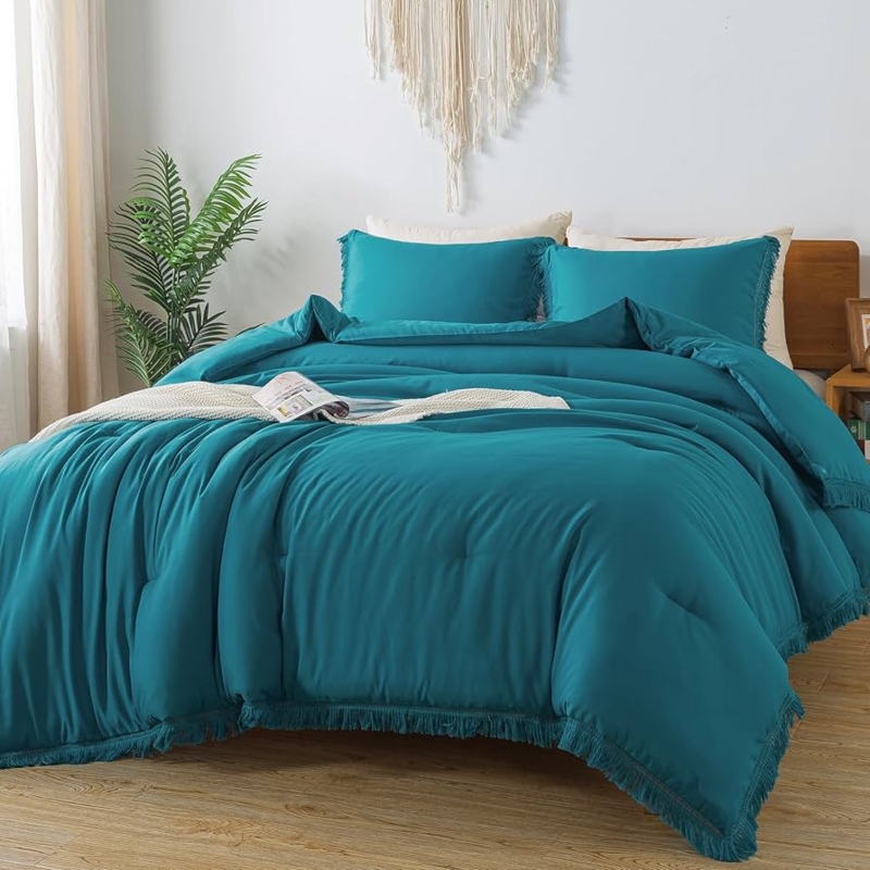 Boho Comforter Set with Tassel Fringe, Coastal Bedroom Decor Ideas