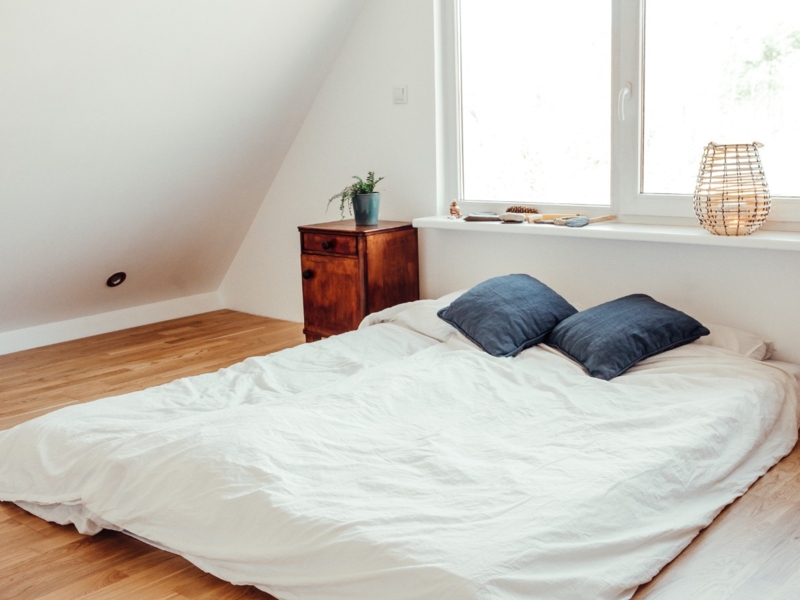 Boho Floor Level Mattress with Rustic Crate Nightstands