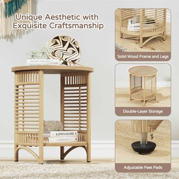 Boho Round Side Table with Storage - Flycity