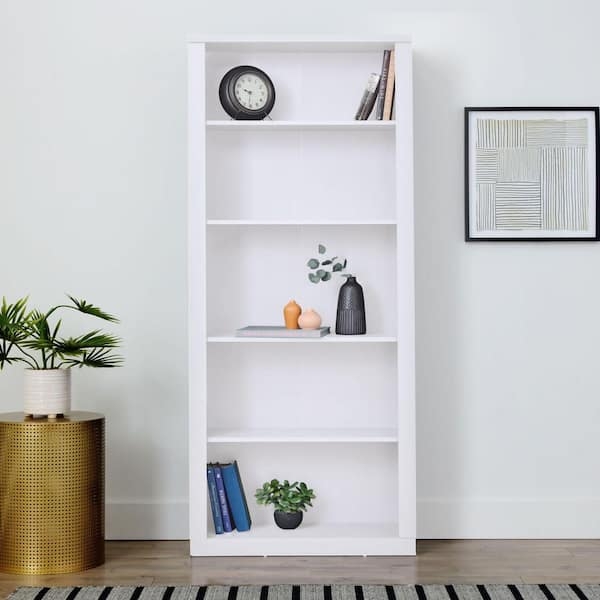 Bookcase Adjustable Shelves White Matte Finish Five Tiers Tall