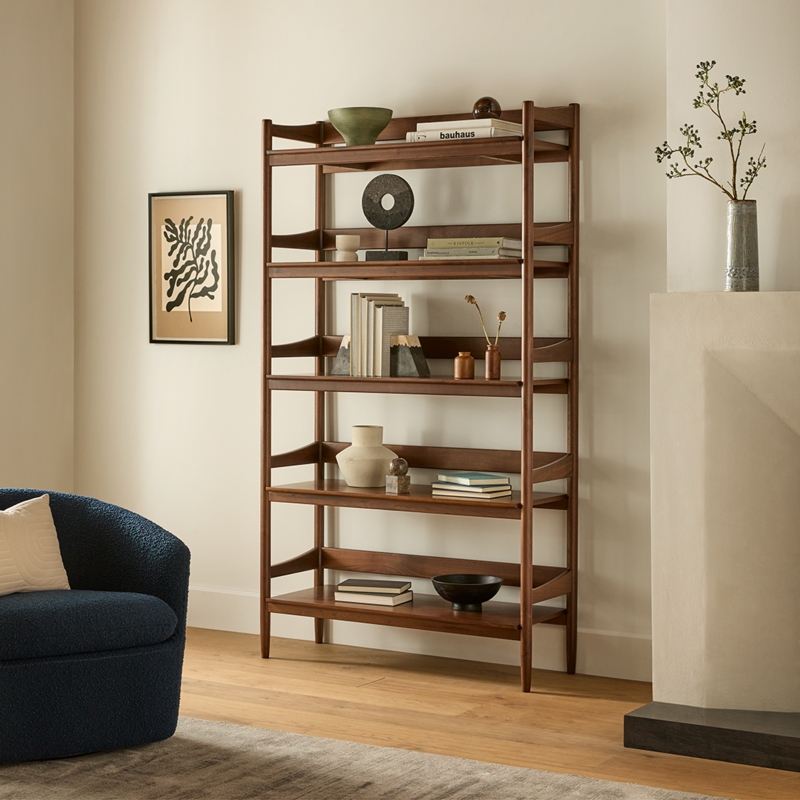 Bookcase Arched Base Rail Shaker Style Wood Shelving