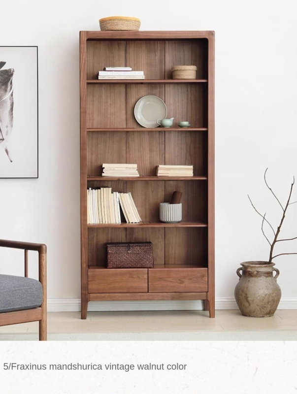 Bookcase Asymmetrical Grid Walnut Minimalist Open Shelf Display Unit