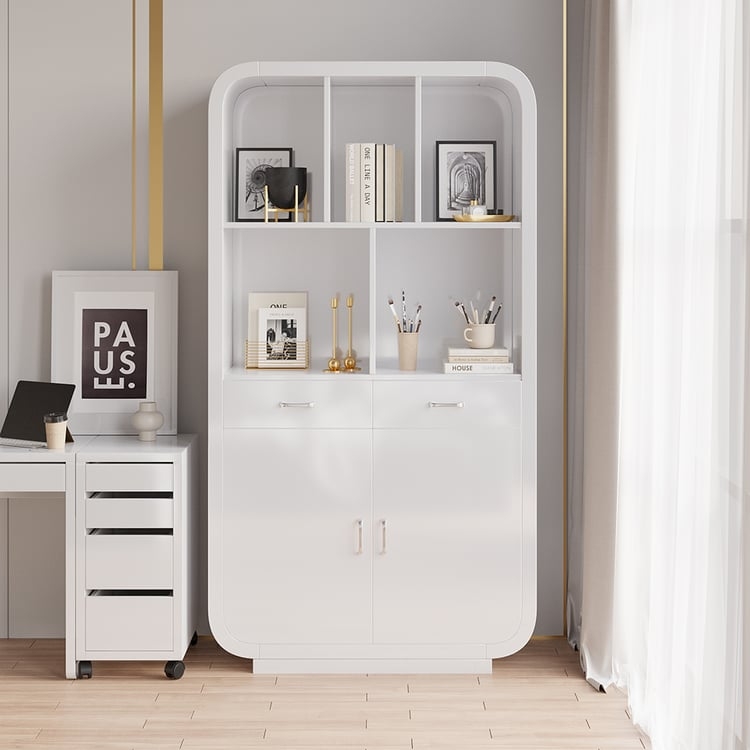 Bookcase Asymmetrical Shelving Crisp White Storage