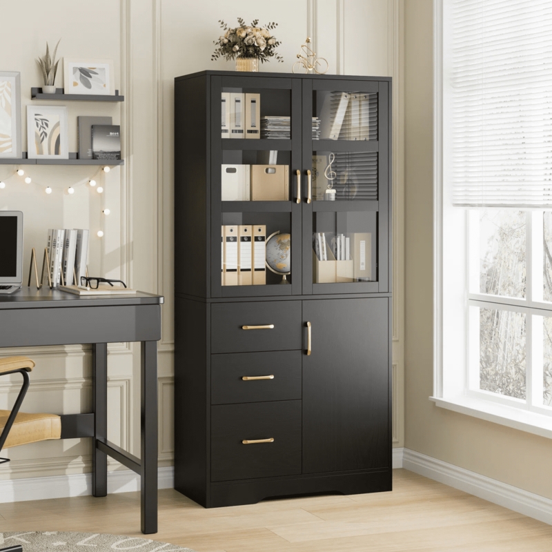 Bookcase Black Shaker Doors Integrated Drawers