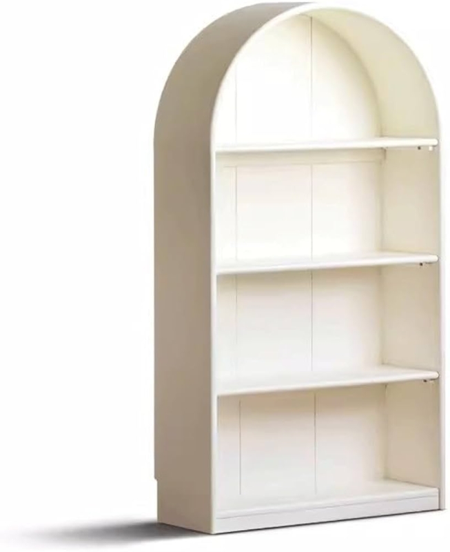 Bookcase Cream Finish Arched Top with Lower Drawers Minimalist
