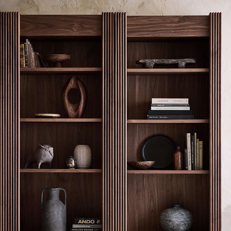 Bookcase Integrated Drawer Walnut Tapered Legs Storage Bookshelf