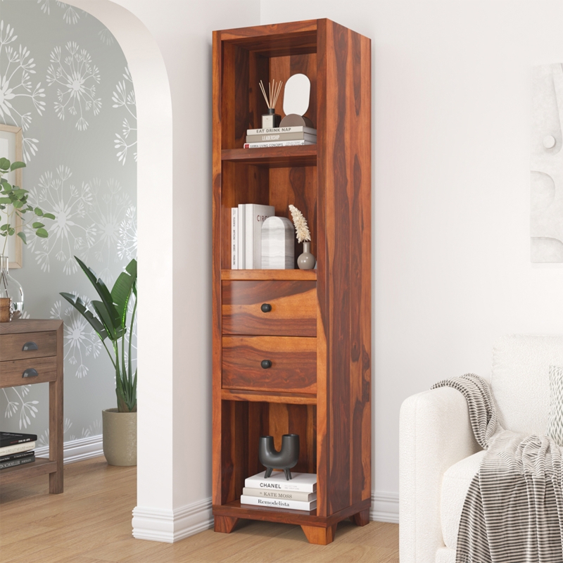 Bookcase Narrow Silhouette Rustic Modern Pulls