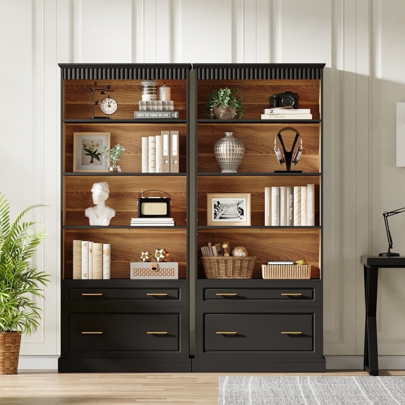 Bookcase Set of Two White Slender Profile Drawer