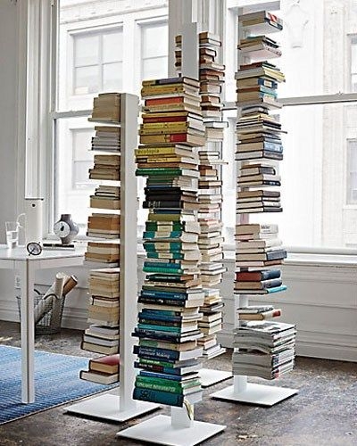 Bookcase Silver Metal Finish Brushed Satin Vertical Spine Structure