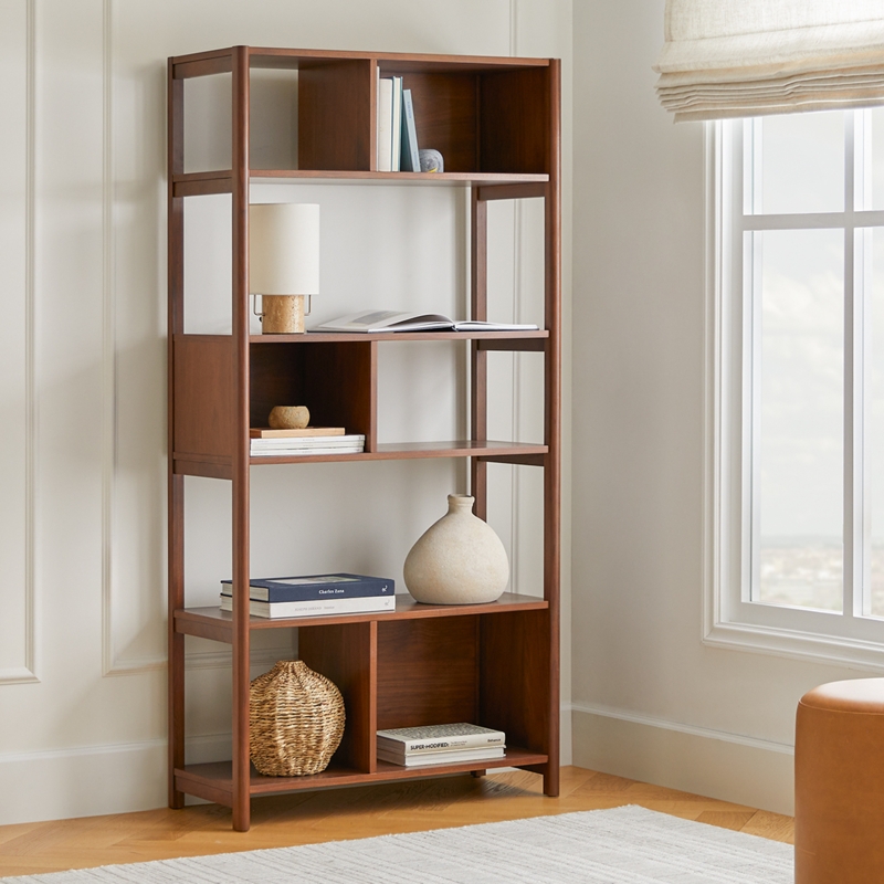 Bookcase Vertical Divider Matte Finish Bottom Cabinet Tall Shelving Unit