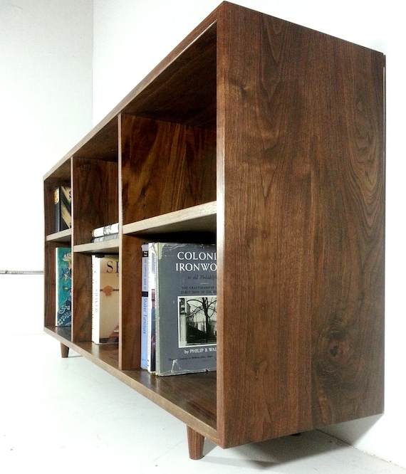Bookcase Walnut Tapered Legs Adjustable Shelves Mid Century Modern