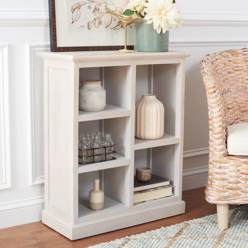 Bookcase Whitewashed Finish X-Frame Sides Five Shelves Farmhouse