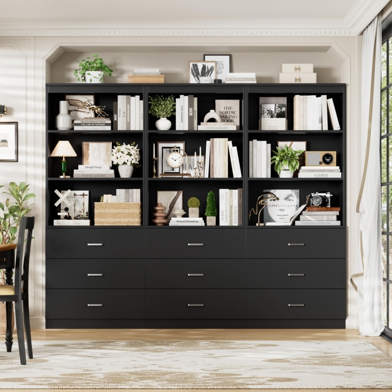 Bookshelf Asymmetric Storage Black Gold Cabinet