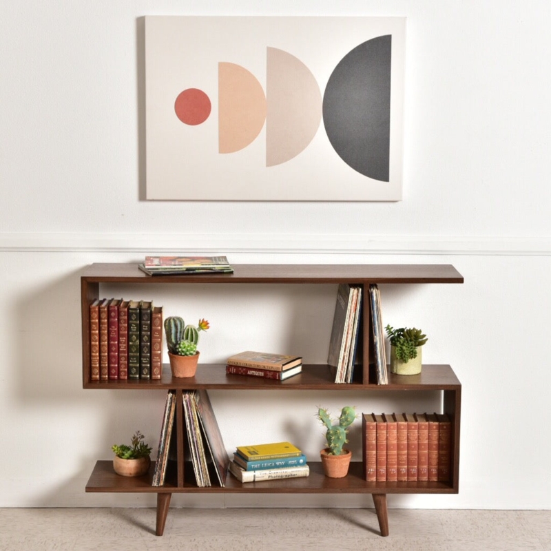 Bookshelf Asymmetrical Walnut Sliding Doors Living Room Storage