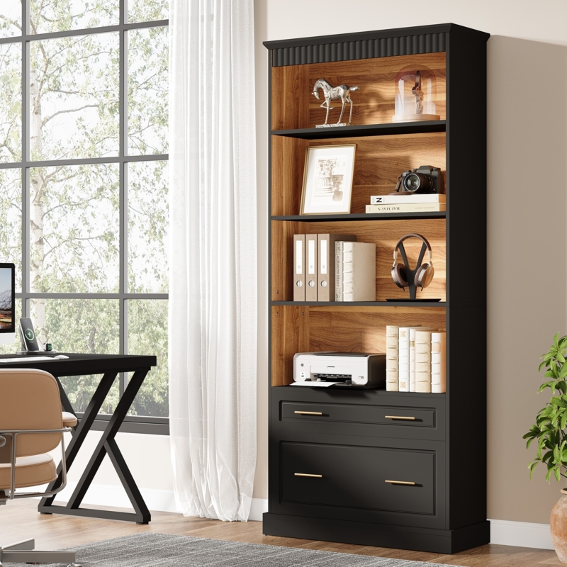 Bookshelf Dual Tone Finish Metal Frame White Wood