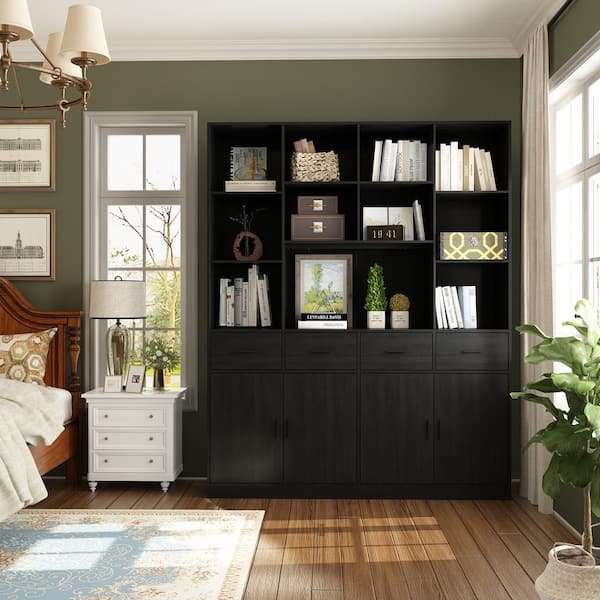 Bookshelf Fifteen Compartment Grid Four Drawers