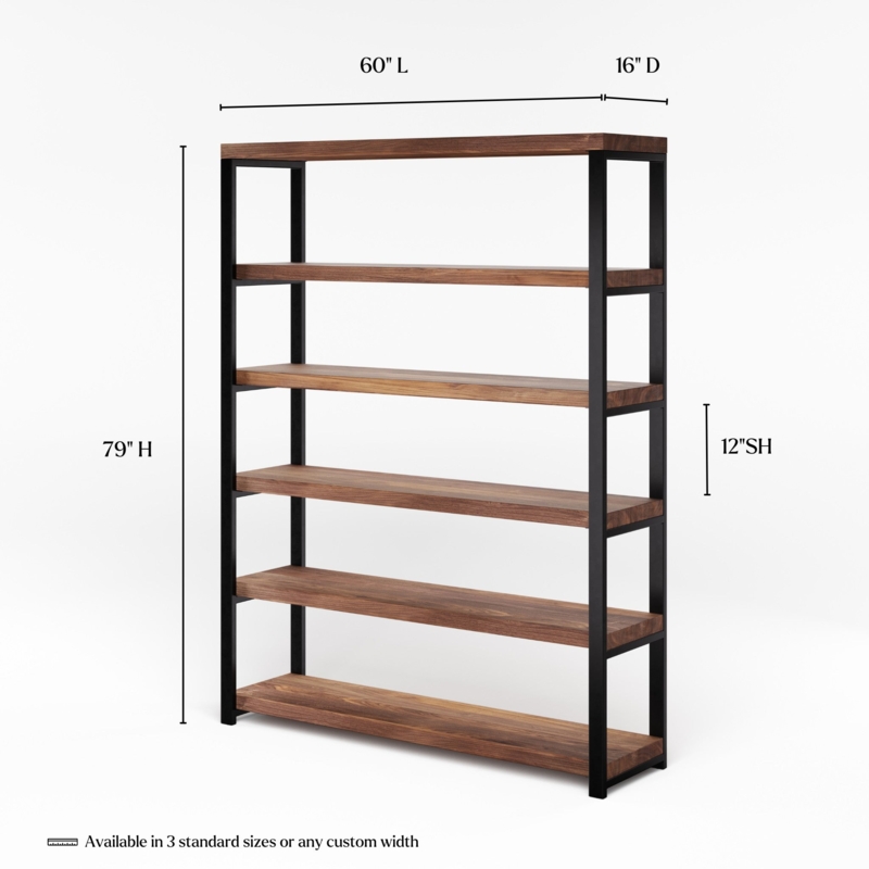 Bookshelf Live Edge Wood Toned Shelves with Black Metal Frame