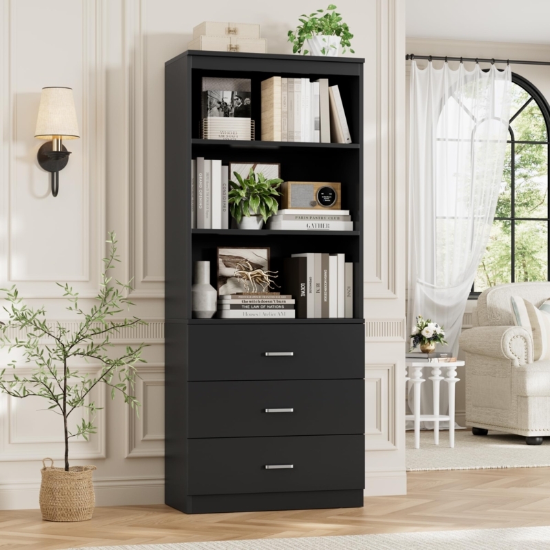 Bookshelf Matte Black Bottom Cabinet Storage Unit