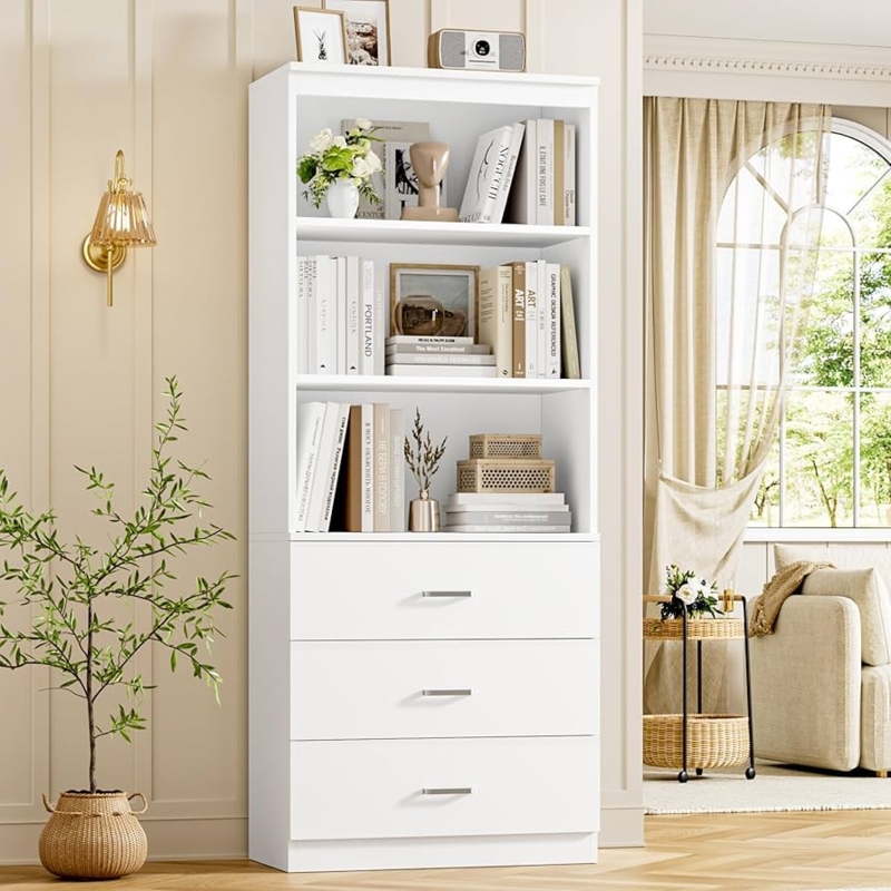 Bookshelf Modern White Gold Hardware Drawers