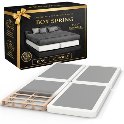 Box Spring Slatted Wood Frame, White Fabric Split Foundation