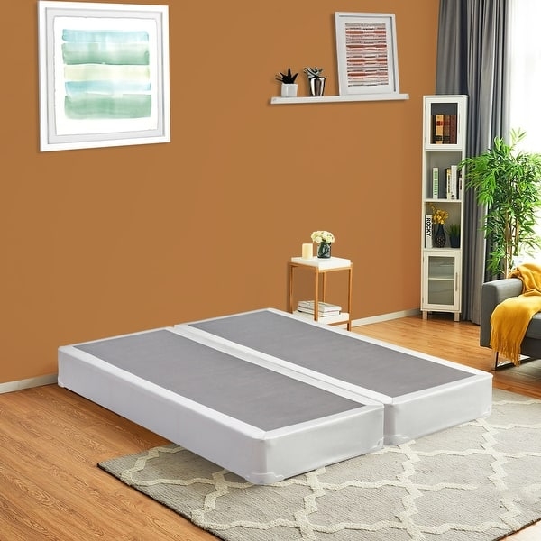 Box Spring White Fabric, Wooden Mattress Foundation Support
