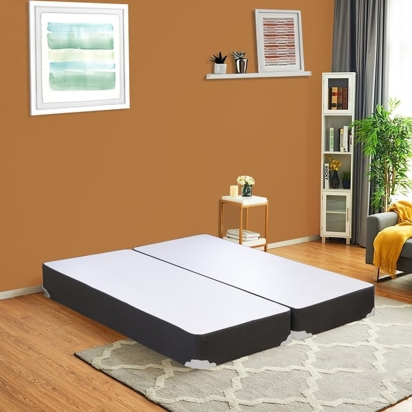 Box Spring with Rounded Corners, White Upholstered Fabric Foundation