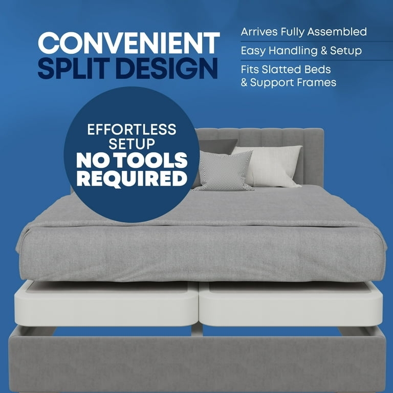 Box Spring with Solid Top, White Upholstered Low Profile Foundation
