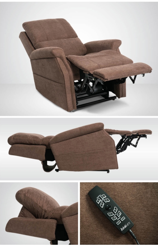 Brown Power Lift Recliner with Triple Segmented Back and Lay Flat