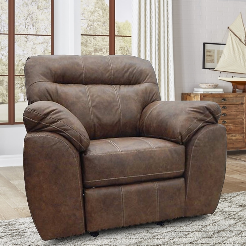 Brown Rocking Recliner with Wood Base and Diamond Tufting