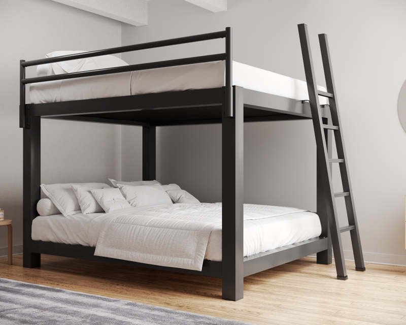 Bunk Bed Charcoal Metal Frame Integrated Ladder Modern Adult Design