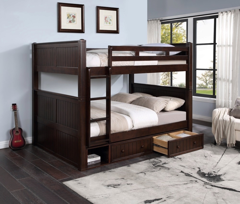 Bunk Bed Queen Over Queen Integrated Drawers Vertical Ladder Traditional